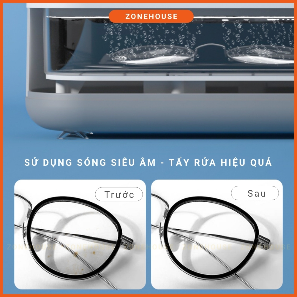 Máy tẩy rửa kính, Đồ Gia Dụng Cầm Tay ZONEHOUSE, Dụng cụ tẩy rửa Đồ Trang Sức, Răng Giả, Cạo Râu, Máy tẩy mini ZONESHOP