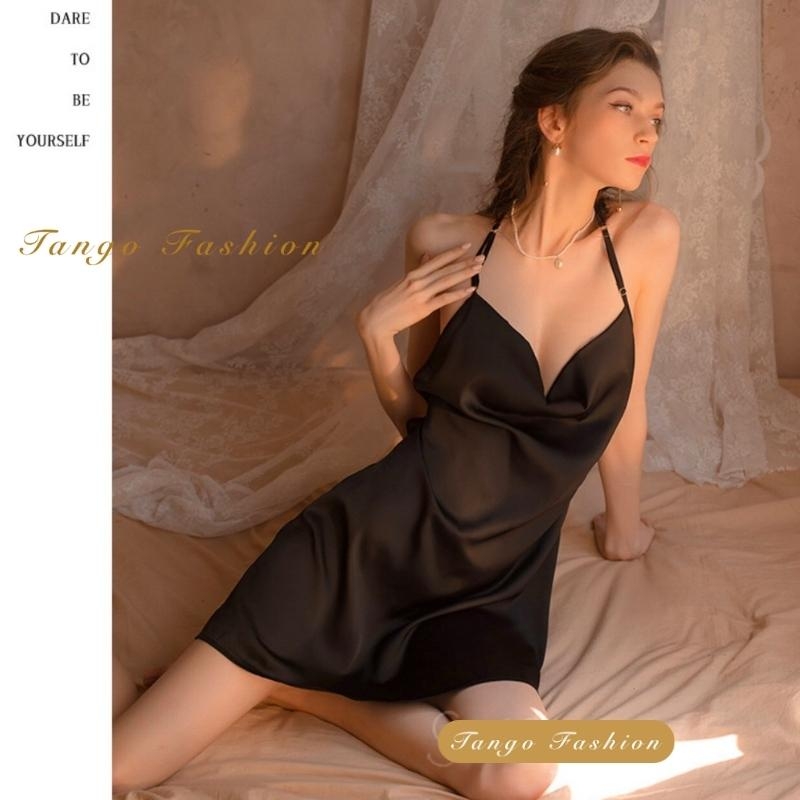 Váy ngủ sexy, Đầm lụa satin CAO CẤP thiết kế phối ren hở lưng quyến rủ, TANGO FASHION Shop chuyên đồ ngủ