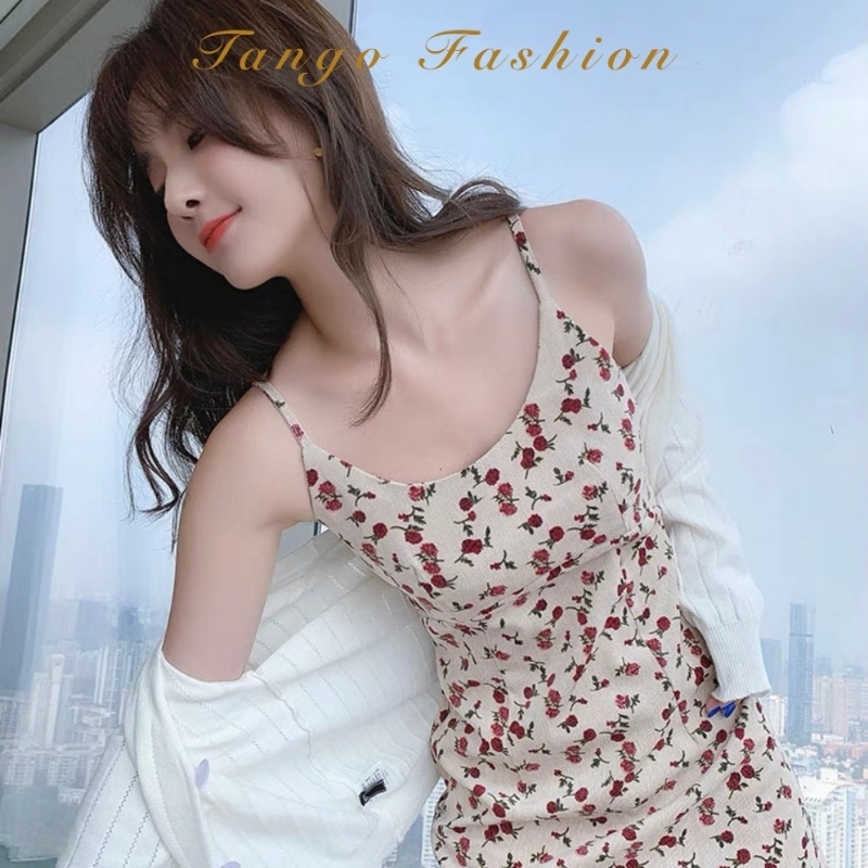 Váy hai dây nữ hoa nhí hàng quảng châu, chất thun co giãn 4 chiều, kiểu dáng suông dễ thương [TANGO SHOP]