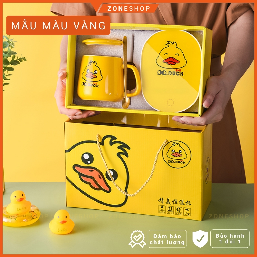 Cốc hâm nóng đồ uống bằng sứ cao cấp, bộ cốc sứ làm nóng tự động tặng thìa vàng sang trọng Zone Shop