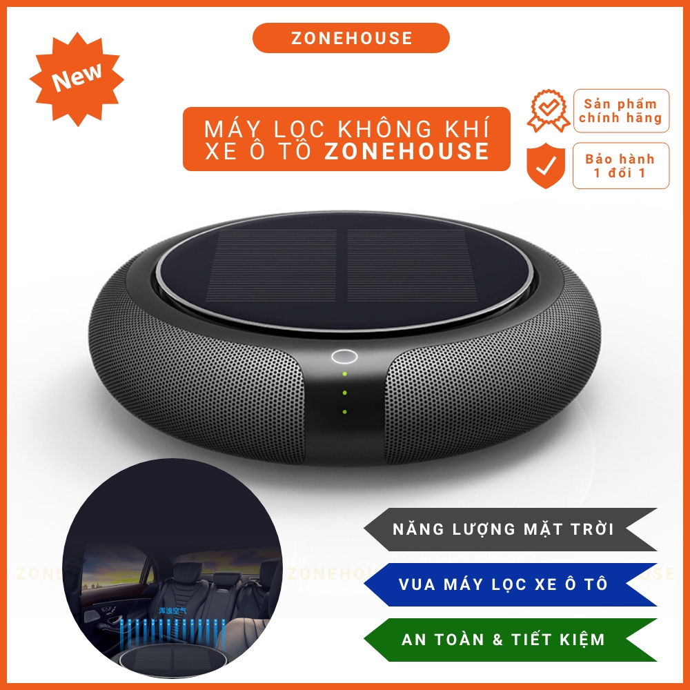 Máy lọc không khí ô tô năng lượng mặt trời ZONEHOUSE, sử dụng năng lượng mặt trời, loại bỏ Formaldehyde, màn lọc HEPA