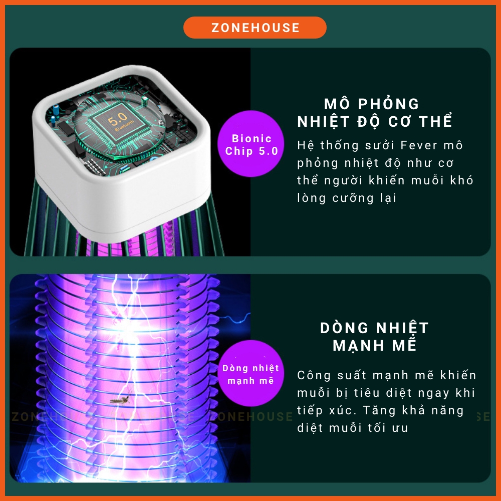 Đèn bắt muỗi thông minh Electric S thế hệ mới nhất - Đèn bắt muỗi di động + kèm dây sạc, máy bắt muỗi ZONEHOUSE