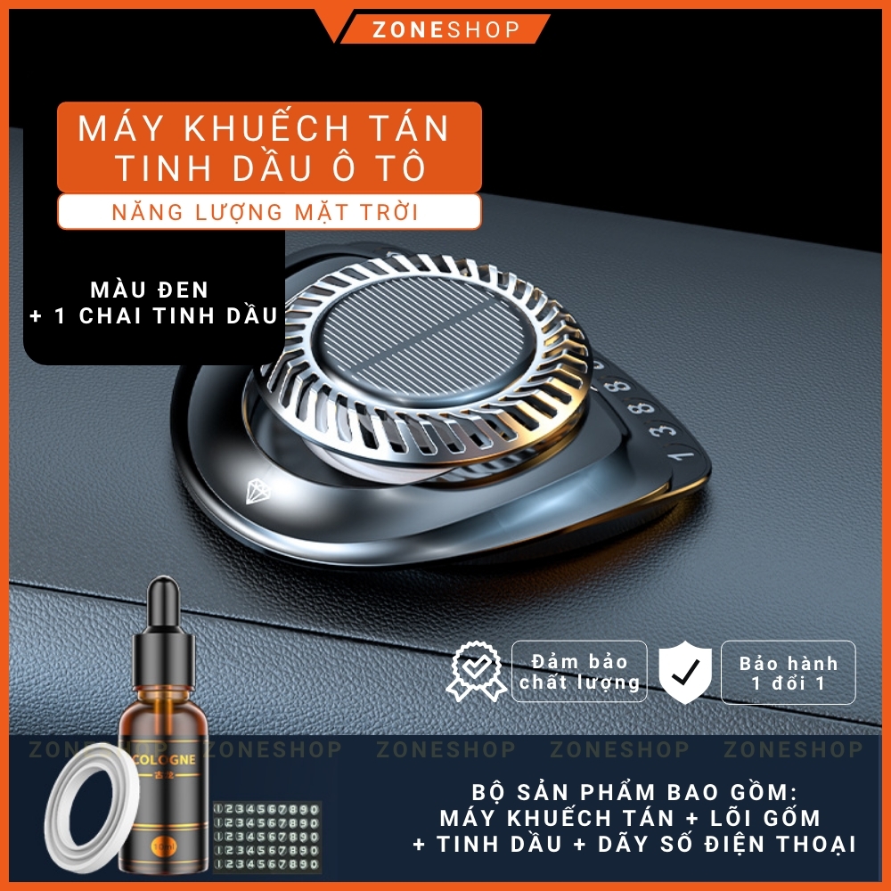 Tinh dầu nước hoa xe tự động khuếch tán năng lượng mặt trời xoay vòng hiện kèm bảng số điện thoại ô tô Zone Shop