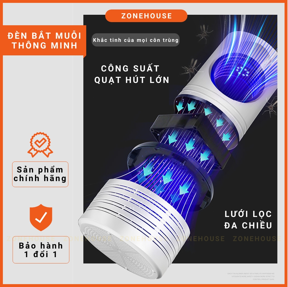 Đèn bắt muỗi thông minh ZONEHOUSE, trang trí để bàn, làm đèn ngủ, hiệu quả cao, quạt hút kiểu quạt máy bay