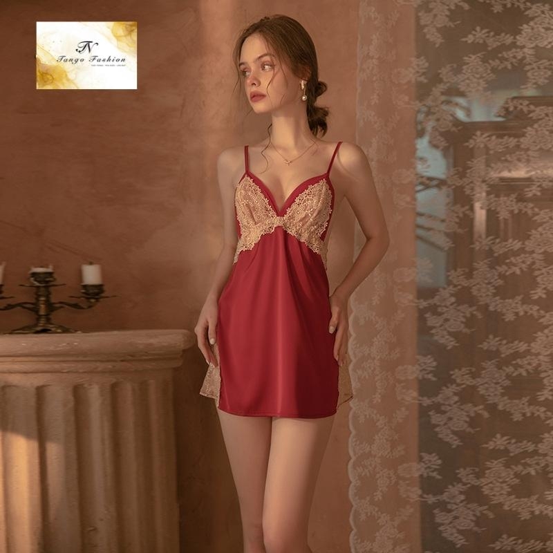 Váy ngủ sexy, Đầm lụa latin CAO CẤP phối ren thiết kế hở lưng quyến rủ, đồ mặc nhà gợi cảm [TANGO FASHION]