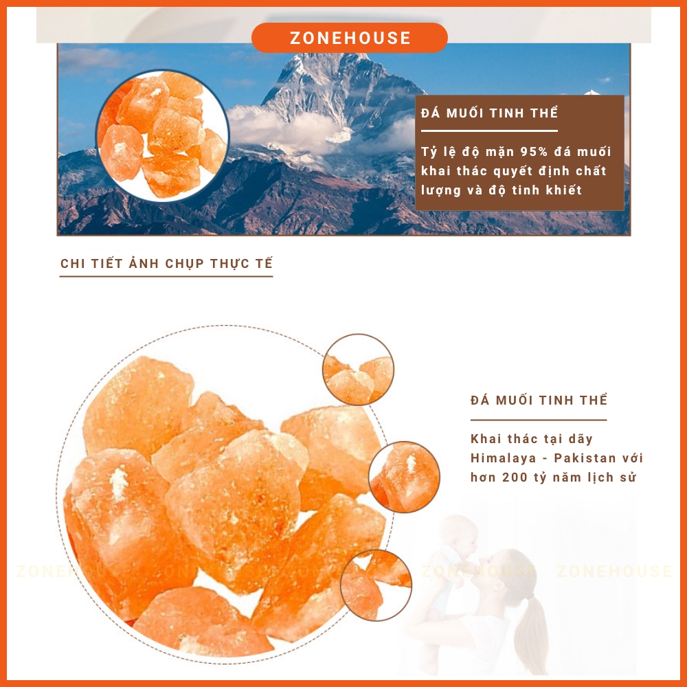 Máy xông tinh dầu đá muối Himalaya ZONEHOUSE, đá muối tự nhiên, đèn xông tinh dầu ô tô, văn phòng, nhà ở