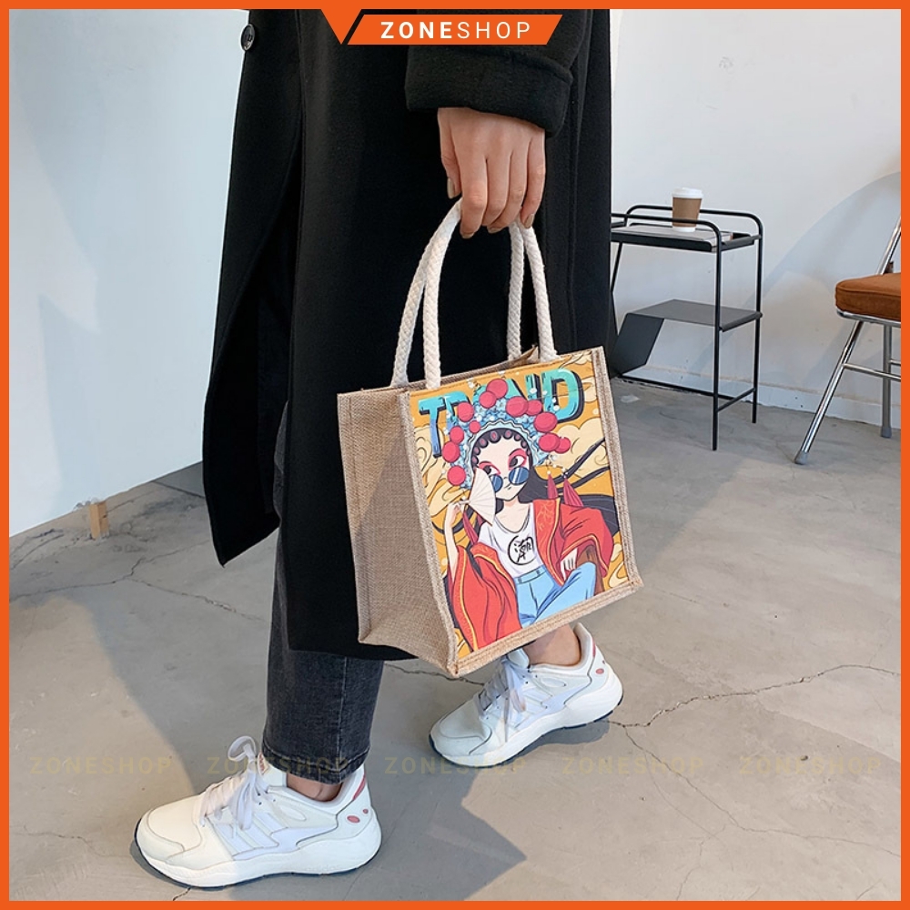 Túi cói mini hàng loại 1 GIÁ SỈ, có dây kéo, móc xách chắc chắn, nhiều mẫu mã, hoạ tiết [ZONESHOP]