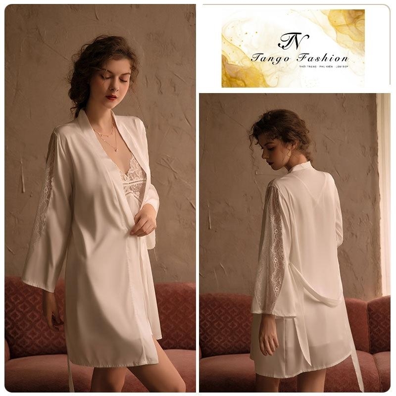 Áo choàng ngủ, Đầm ngủ lụa latin CAO CẤP phối ren quyến rủ, đồ mặc nhà gợi cảm [TANGO FASHION]