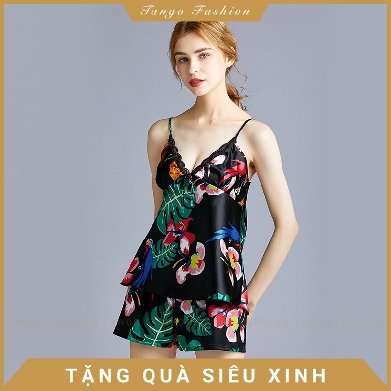 Đồ bộ mặc nhà 2 dây nữ, bộ lụa mềm mát họa tiết dễ thương [TANGO FASHION]