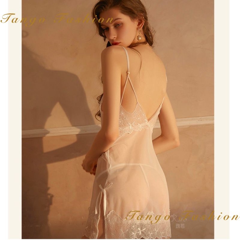 Váy ngủ sexy gợi cảm, Đầm ngủ cao cấp ren xuyên thấu quyến rũ kèm quần chíp lọt khe