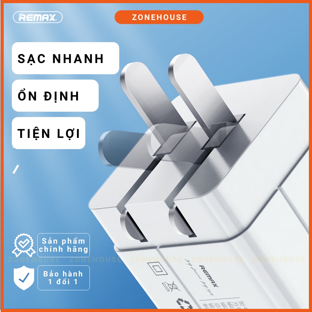Củ Sạc Nhanh 4 Cổng REMAX - ZoneHouse, Cục Sạc Điện Thoại Thông Minh, Chân Gập Tiện Dụng, Sạc Đa