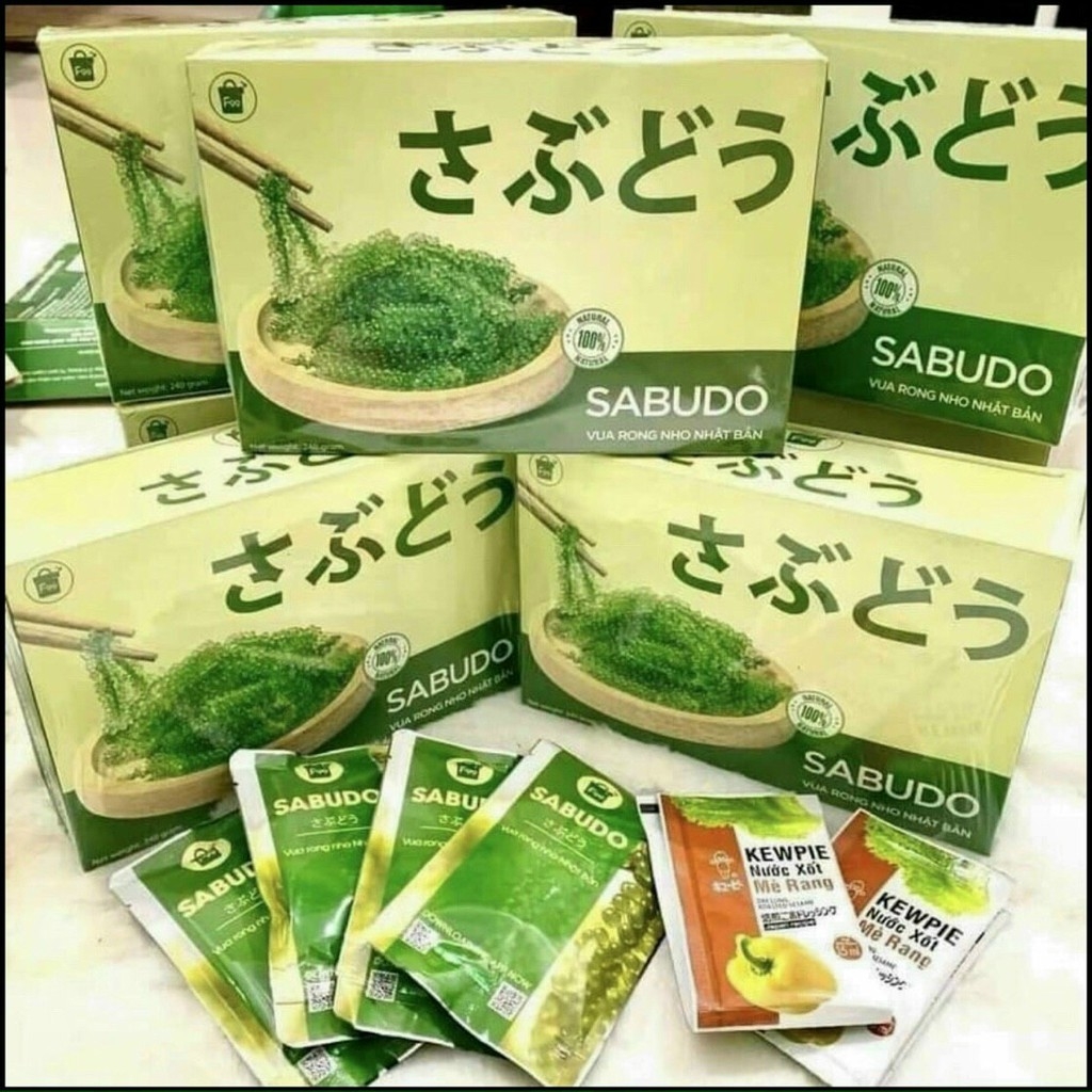 [CHÍNH HÃNG] COMBO 2 Hộp Rong nho tách nước SABUDO và 2 Chai xốt mè rang, vua rong nho Nhật Bản, rong nho Sabudo