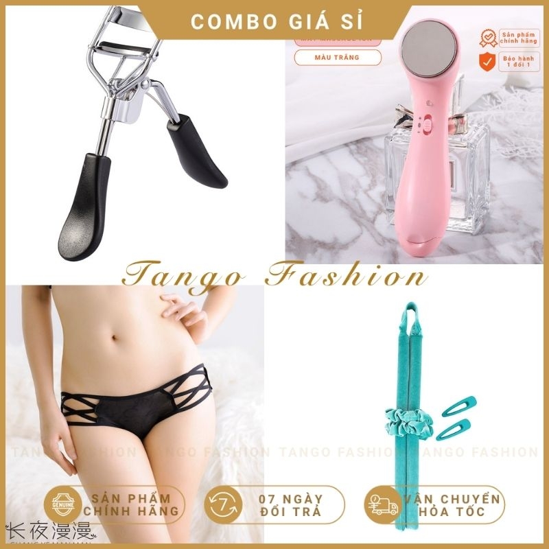 [COMBO 4 món] HÀNG CAO CẤP, Máy massage mặt, dụng cụ uốn tóc không nhiệt, Kẹp lông mi, Quần Chíp sexy [TANGO FASHION]