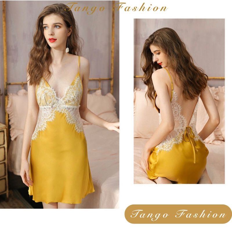 Đầm ngủ sexy lụa phối ren cao cấp váy mặc nhà gợi cảm quyến rũ - TANGO FASHION