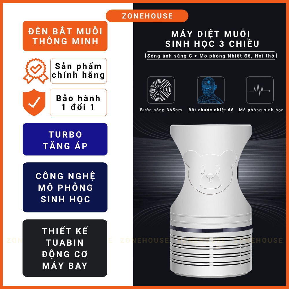 Đèn bắt muỗi thông minh ZONEHOUSE, trang trí để bàn, làm đèn ngủ, hiệu quả cao, quạt hút kiểu quạt máy bay