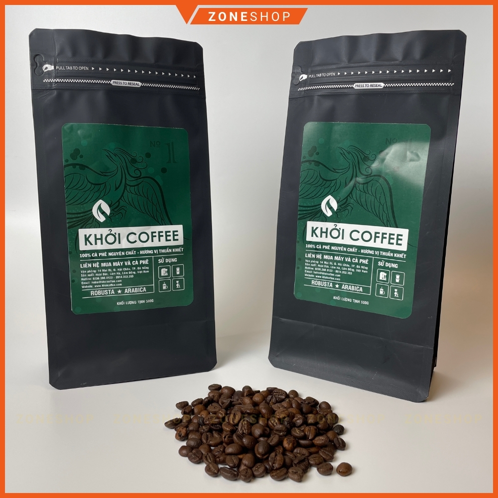 Cà phê hạt nguyên chất [TẶNG MÁY XAY] thương hiệu KHỞI, cà phê bột nguyên chất không pha trộn tẩm ướt [ZONESHOP]