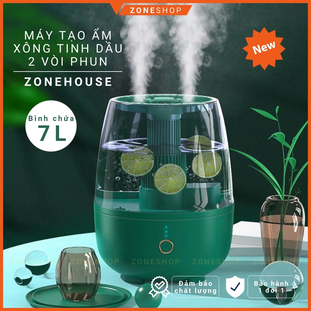 Máy xông tinh dầu tạo ẩm ZONEHOUSE vòi phun kép mạnh mẽ, xông xả chanh, hoa quả, tạo ion thơm phòng [ZONESHOP]