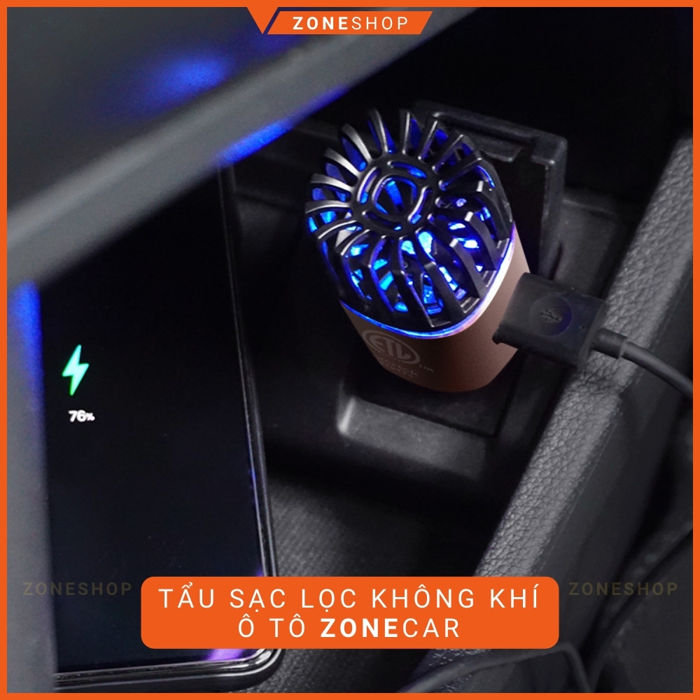 Máy Lọc Không Khí Tạo ION Âm Kiêm Tẩu Sạc cao cấp ZONE CAR Dùng Cho Ô Tô 12V, lọc sạch không khí, khói thuốc [ZONESHOP]