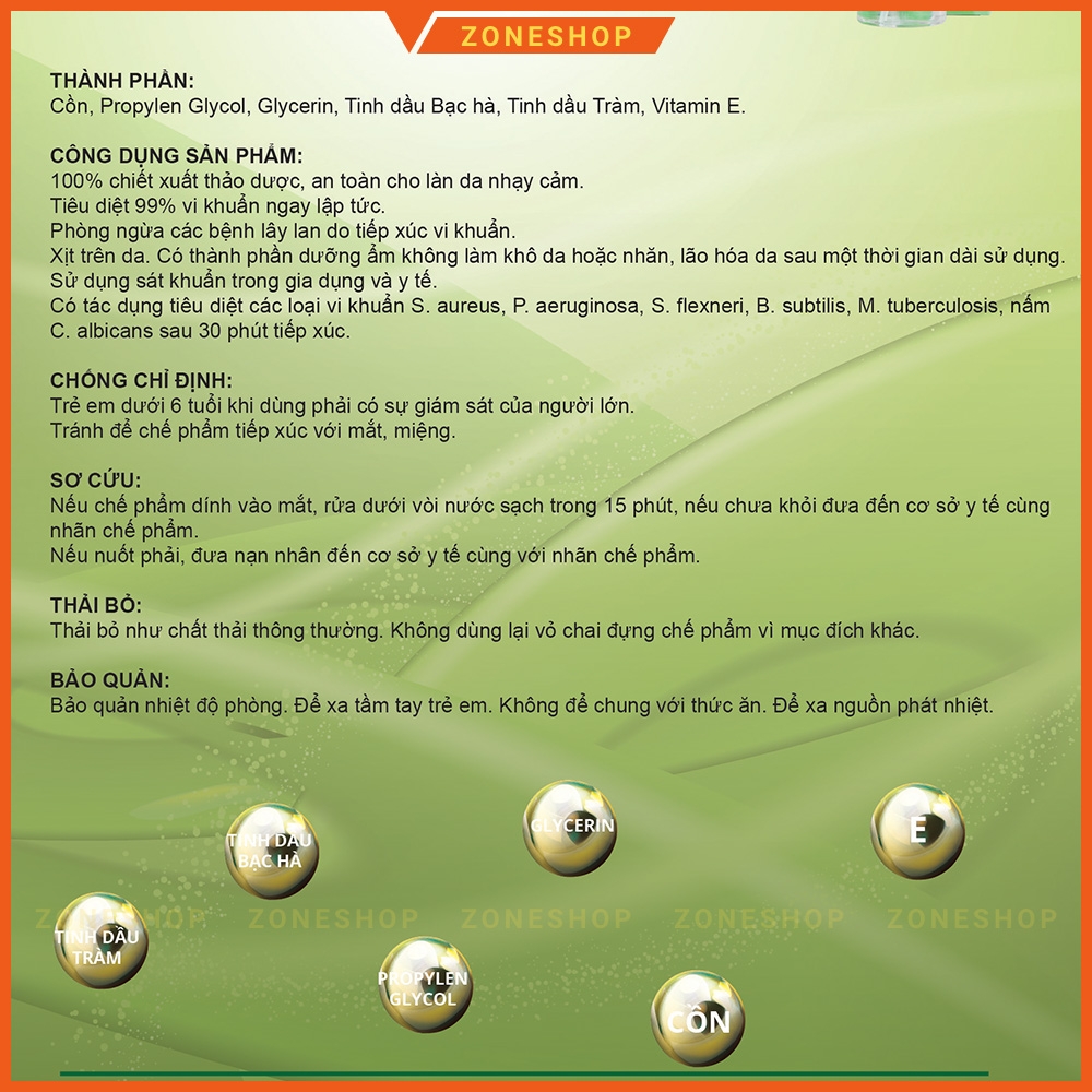 Nước rửa tay Sát Khuẩn Tinh Dầu Dưỡng Ẩm Bảo Linh 100ml - Chiết xuất từ các dược liệu thiên nhiên, an toàn [ZONESHOP]