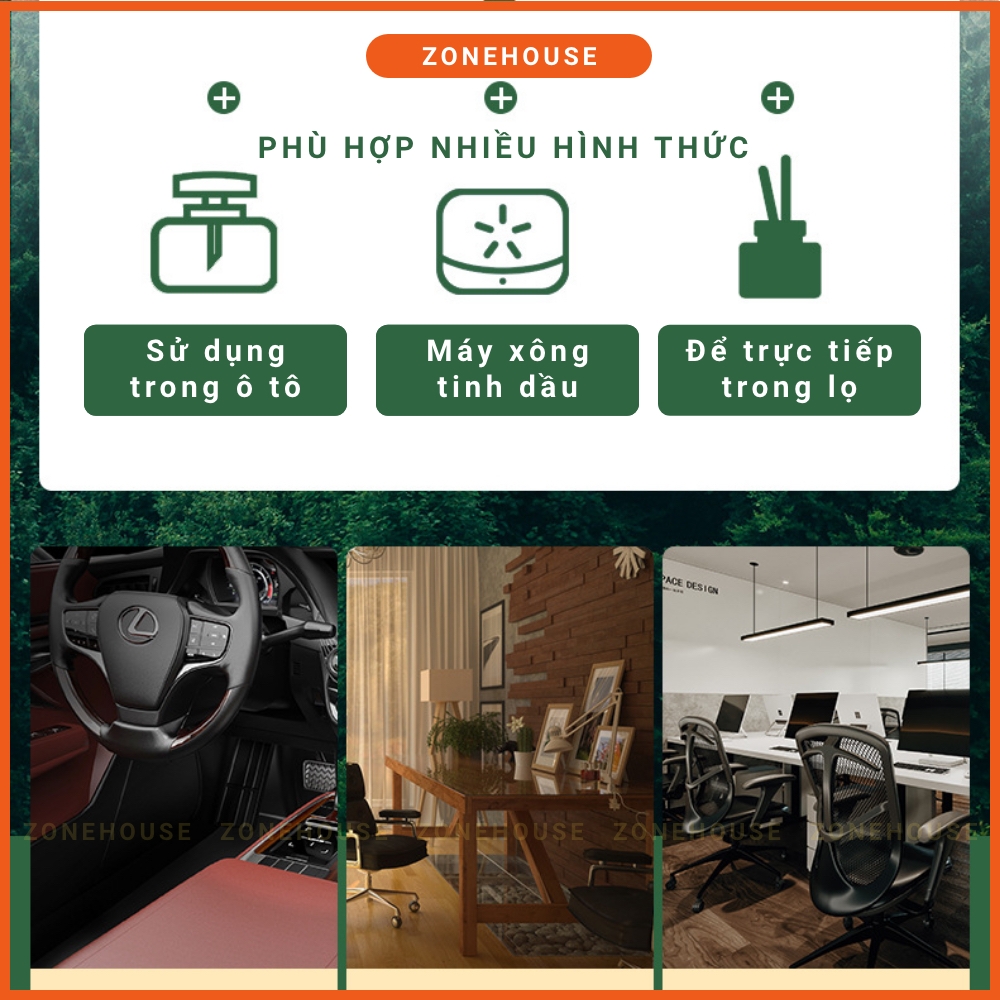 [NEW] Tinh dầu tự nhiên chiết xuất hoàn toàn từ thực vật, an toàn sức khoẻ, mùi hương dễ chịu, lan toả sâu ZONEHOUSE