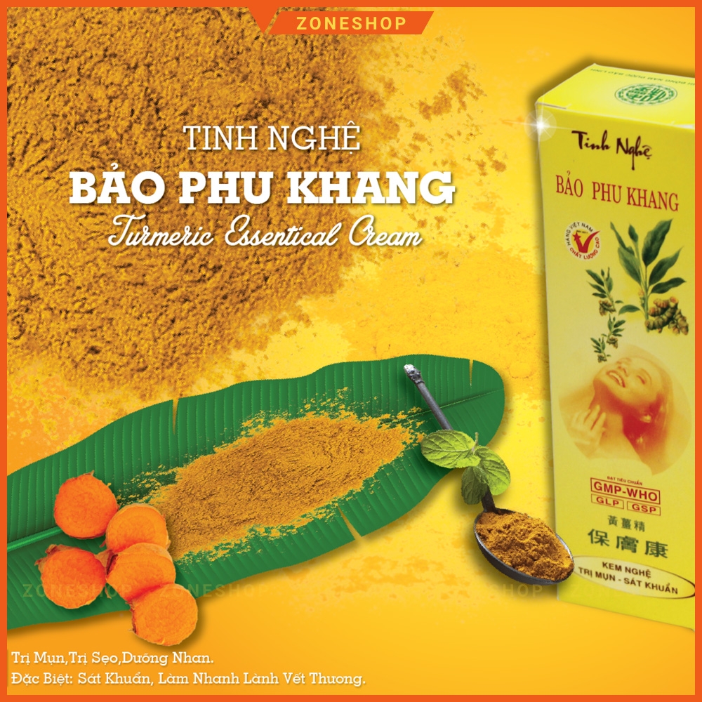 Kem nghệ giảm mụn, mịn da, trắng hồng - Kem Tinh Nghệ Bảo Phu Khang, ngừa mụn tự nhiên [ZONESHOP]