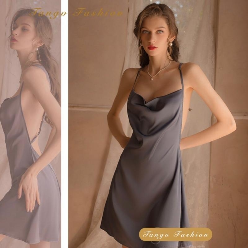 Váy ngủ sexy, Đầm lụa satin CAO CẤP thiết kế phối ren hở lưng quyến rủ, TANGO FASHION Shop chuyên đồ ngủ