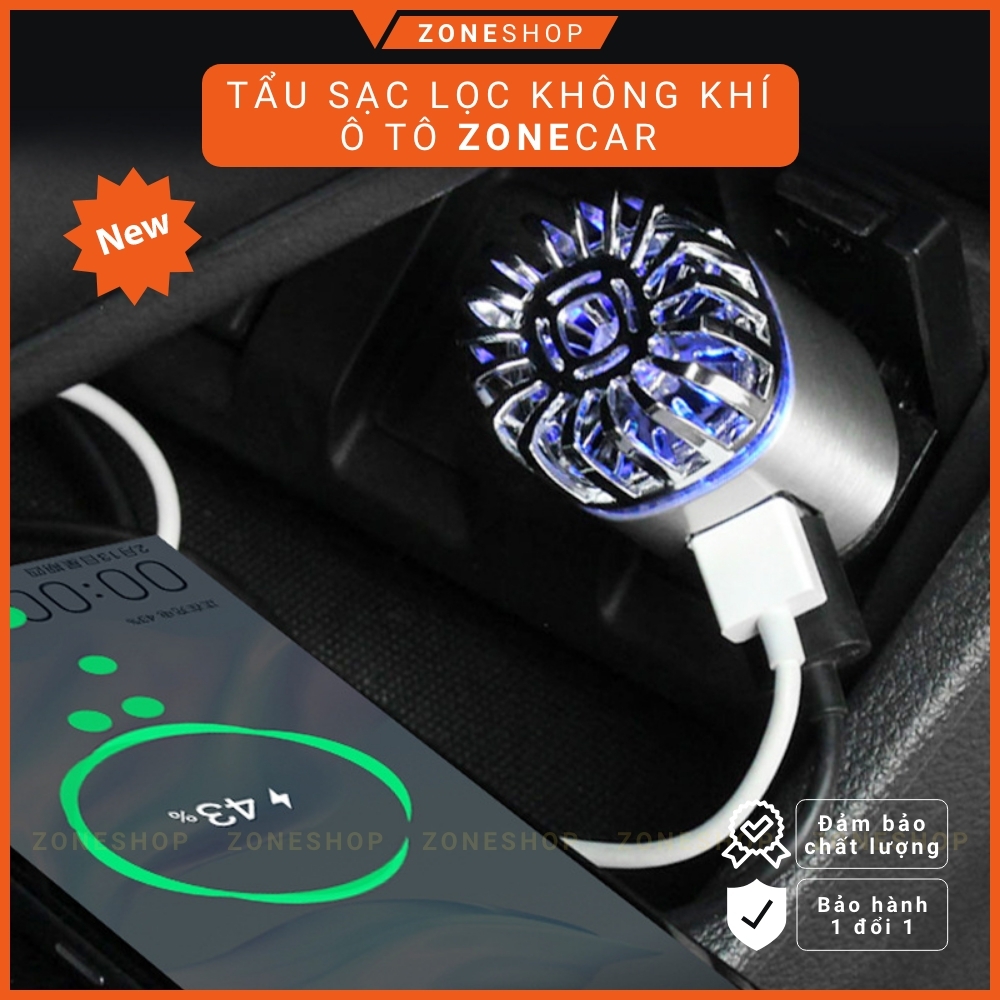 Máy Lọc Không Khí Tạo ION Âm Kiêm Tẩu Sạc cao cấp ZONE CAR Dùng Cho Ô Tô 12V, lọc sạch không khí, khói thuốc [ZONESHOP]