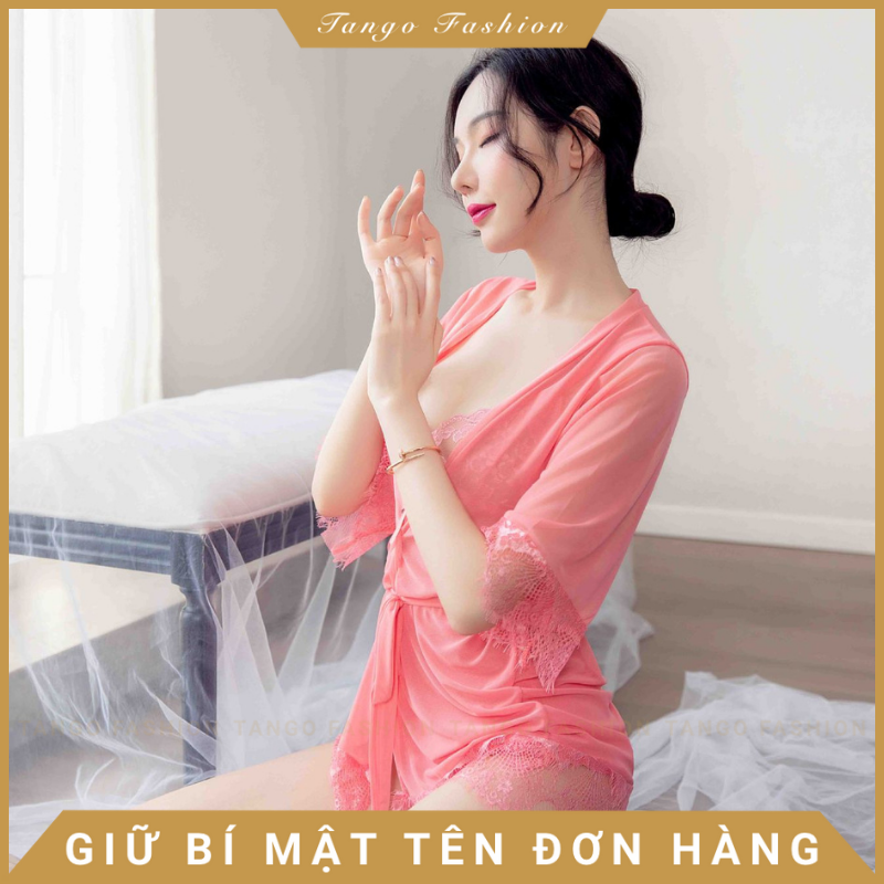 Váy ngủ sexy - Đầm ngủ ren voan mỏng ngợi cảm có kèm áo choàng thắt dây và quần chíp lọt khe quyến rủ [TANGO FASHION]