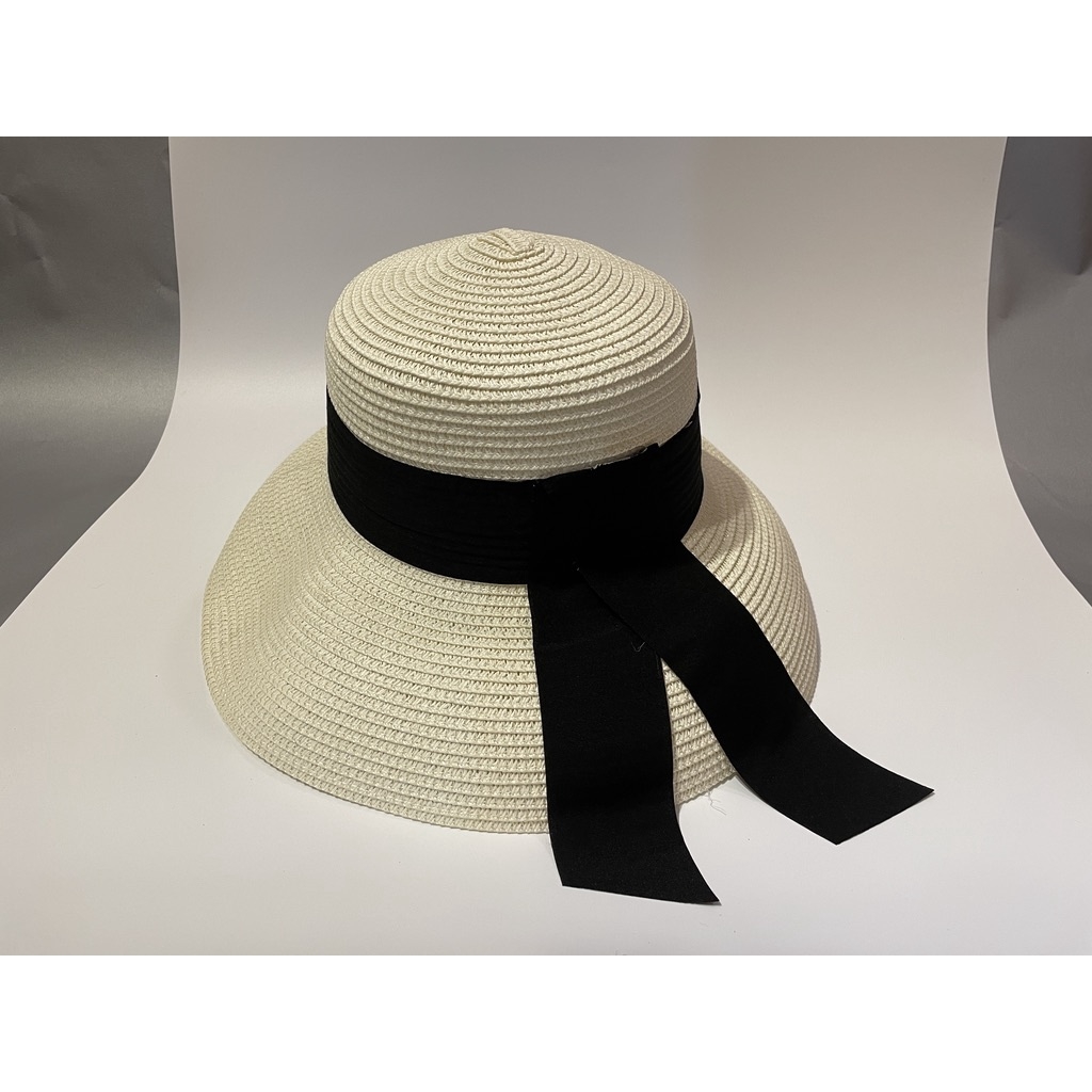 Mũ cói chuông đi biển vành đai đen cao cấp [ZONESHOP.VN]