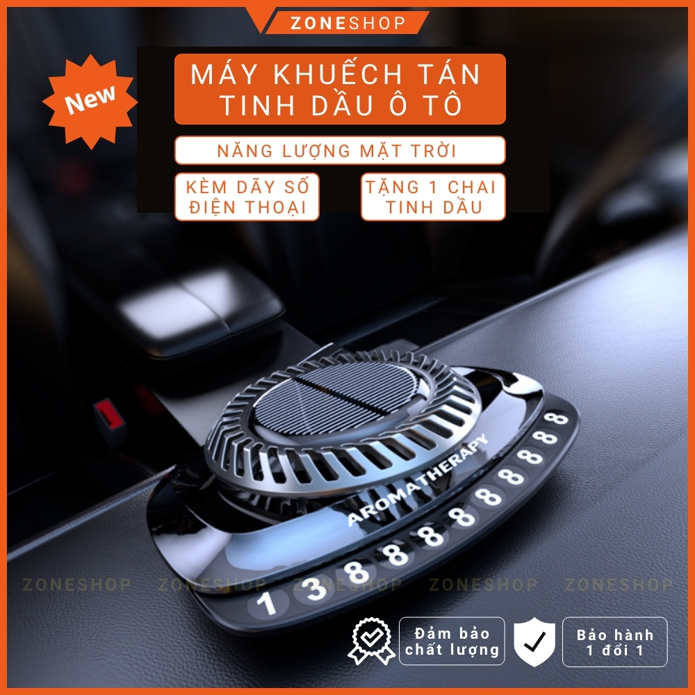 Tinh dầu nước hoa xe tự động khuếch tán năng lượng mặt trời xoay vòng hiện kèm bảng số điện thoại ô tô Zone Shop