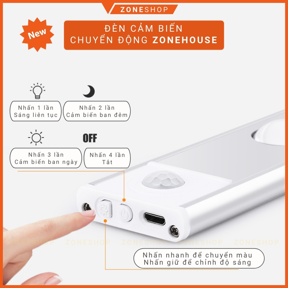 Đèn cảm ứng chuyển động thông minh dạng led dài hợp kim nhôm cao cấp dán tường sạc USB
