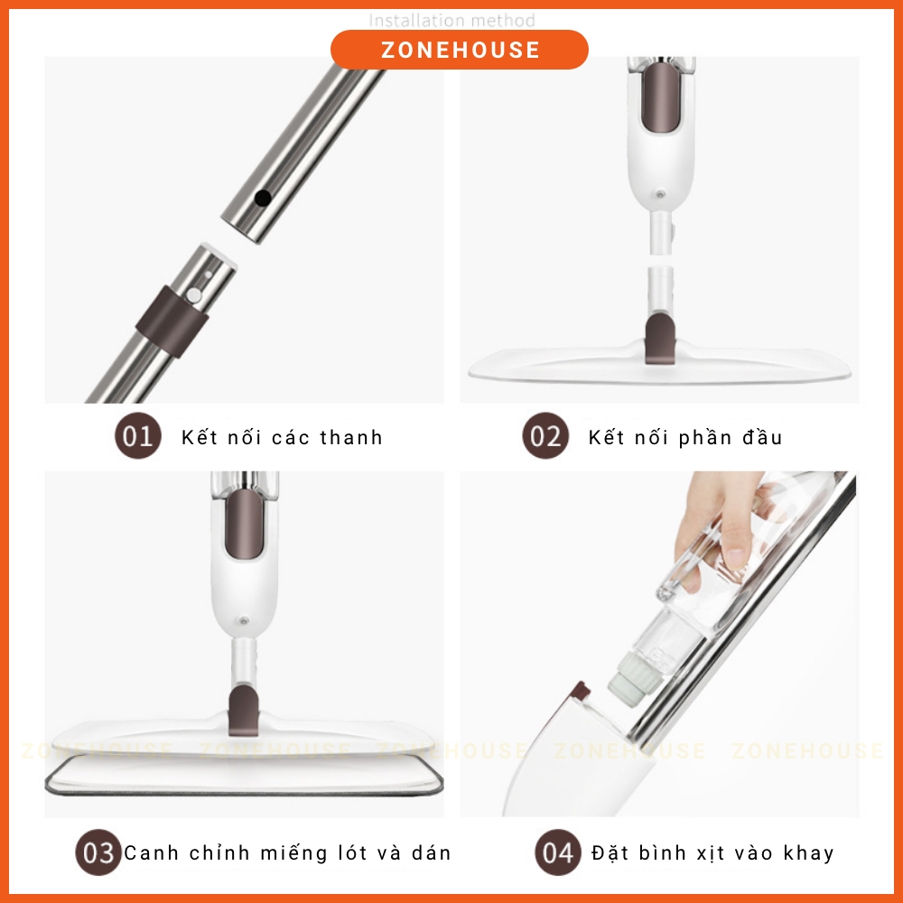 Cây Lau Nhà Xịt Nước Dạng Đứng Aurora ZoneHouse, Cây Lau Nhà Thông Minh, Cao Cấp, Tiện Lợi [Hàng Chính Hãng] ZONESHOP