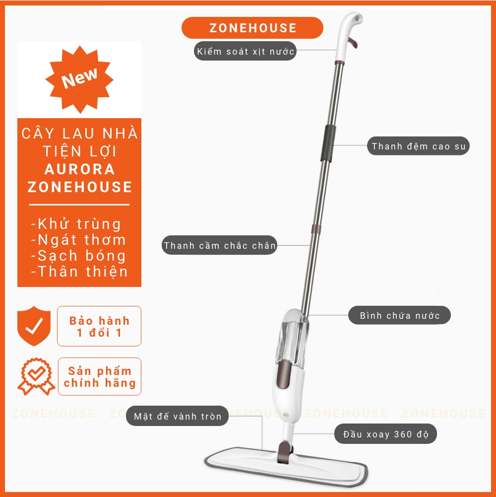 Cây Lau Nhà Xịt Nước Dạng Đứng Aurora ZoneHouse, Cây Lau Nhà Thông Minh, Cao Cấp, Tiện Lợi [Hàng Chính Hãng] ZONESHOP