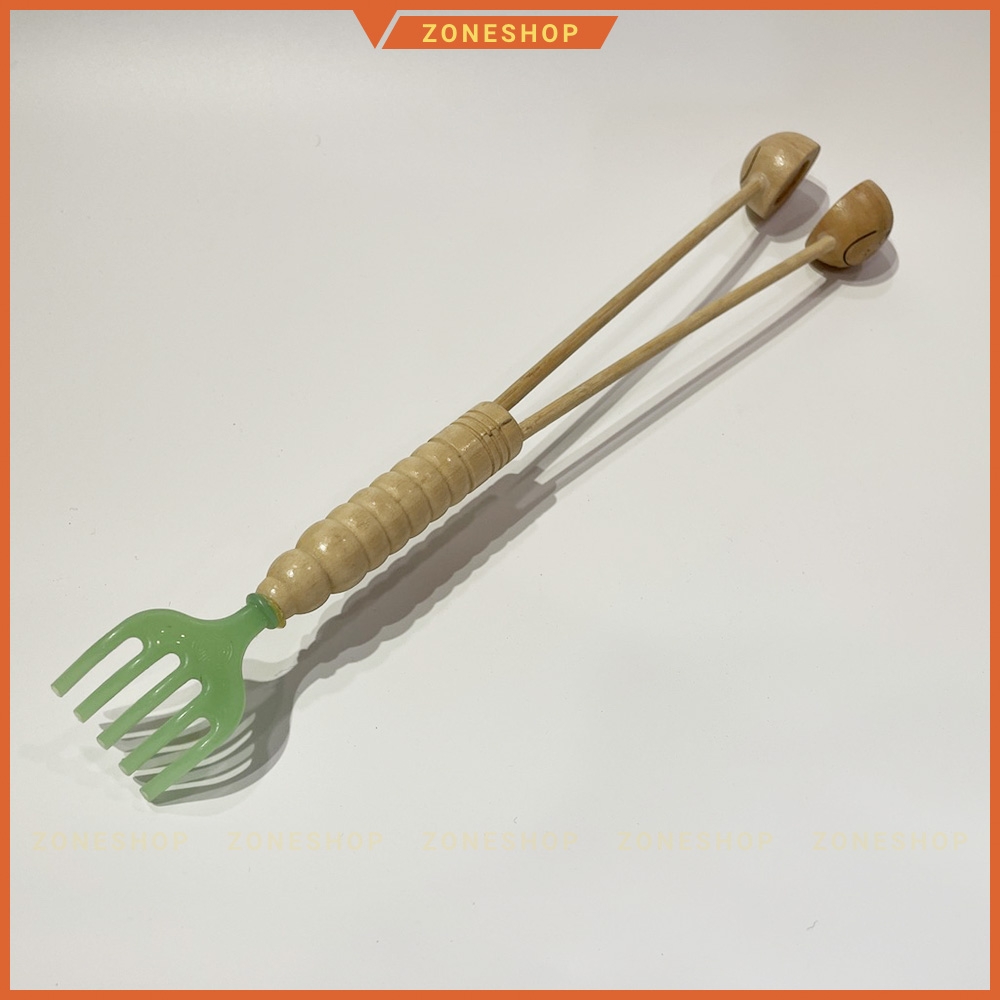 Cây gậy đấm lưng gỗ, kèm đầu gãi lưng ZONESHOP, dụng cụ massage lưng, hàng thủ công mỹ nghệ đầu thú tròn
