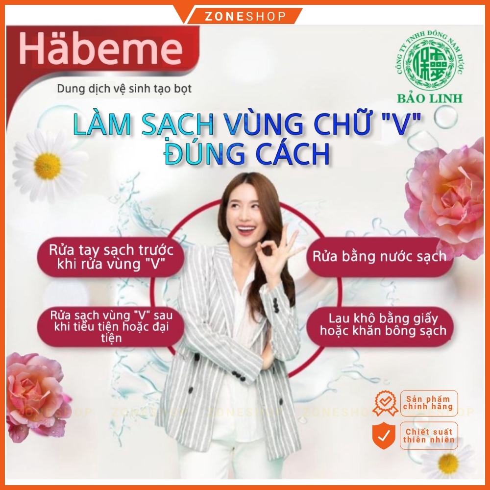 Bọt vệ sinh phụ nữ Habeme, dung dịch vệ sinh phụ nữ chiết xuất thiên nhiên, thương hiệu Habeme - Bảo Linh [ZONESHOP]