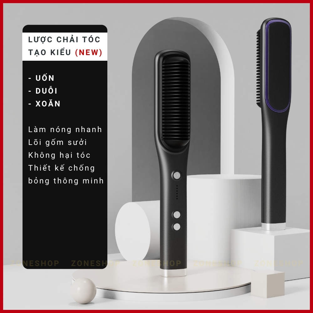 Lược Điện Chải Thẳng Tóc, Uốn Cụp Tóc Chuyên Nghiệp Tiện Lợi, Máy Uốn Tóc Siêu Tốc Hiện Đại Công Nghệ Hàn Quốc ION ÂM