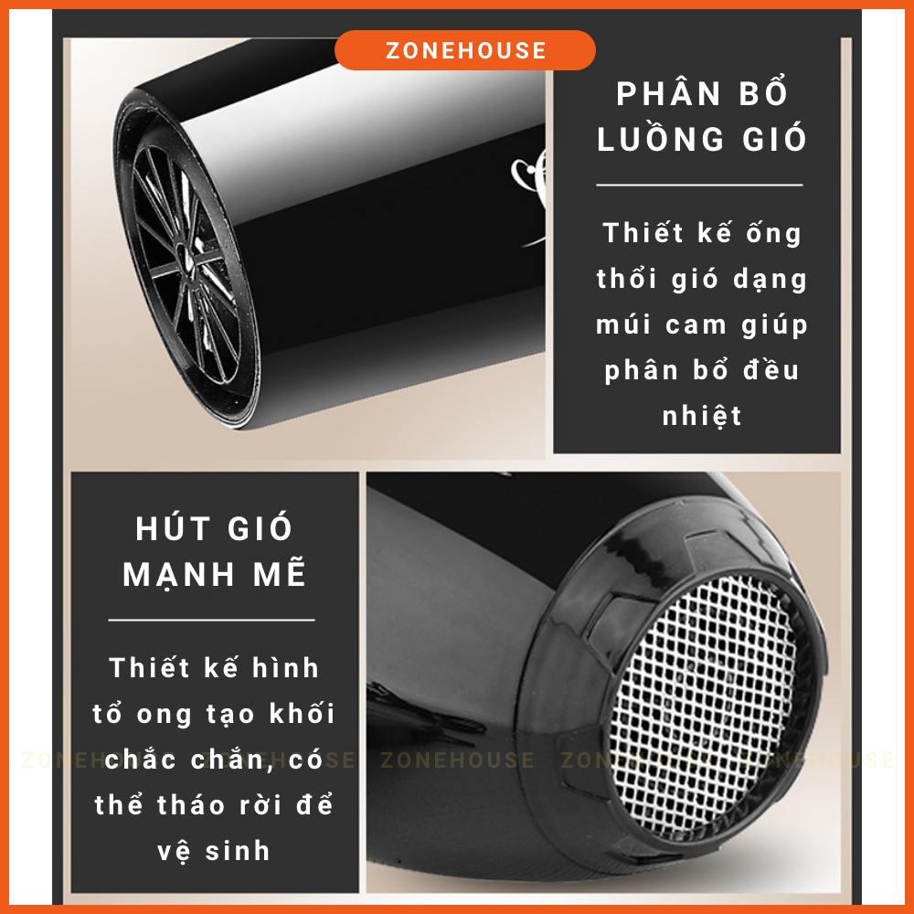 Máy Sấy Tóc Deliya - ZoneHouse, Tặng Kèm 6 Phụ Kiện, máy sấy tạo kiểu tóc chuyên nghiệp, bảo hành 1 đổi 1