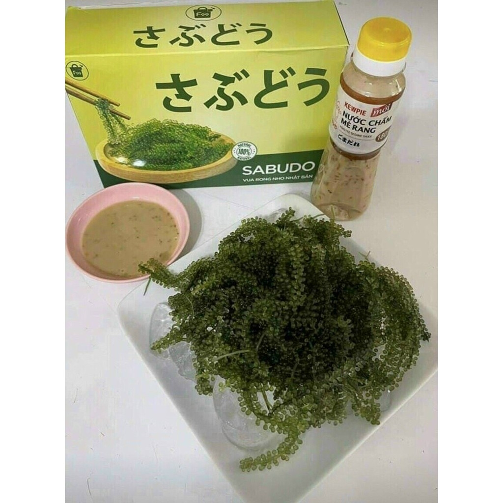 [CHÍNH HÃNG] COMBO 2 Hộp Rong nho tách nước SABUDO và 2 Chai xốt mè rang, vua rong nho Nhật Bản, rong nho Sabudo