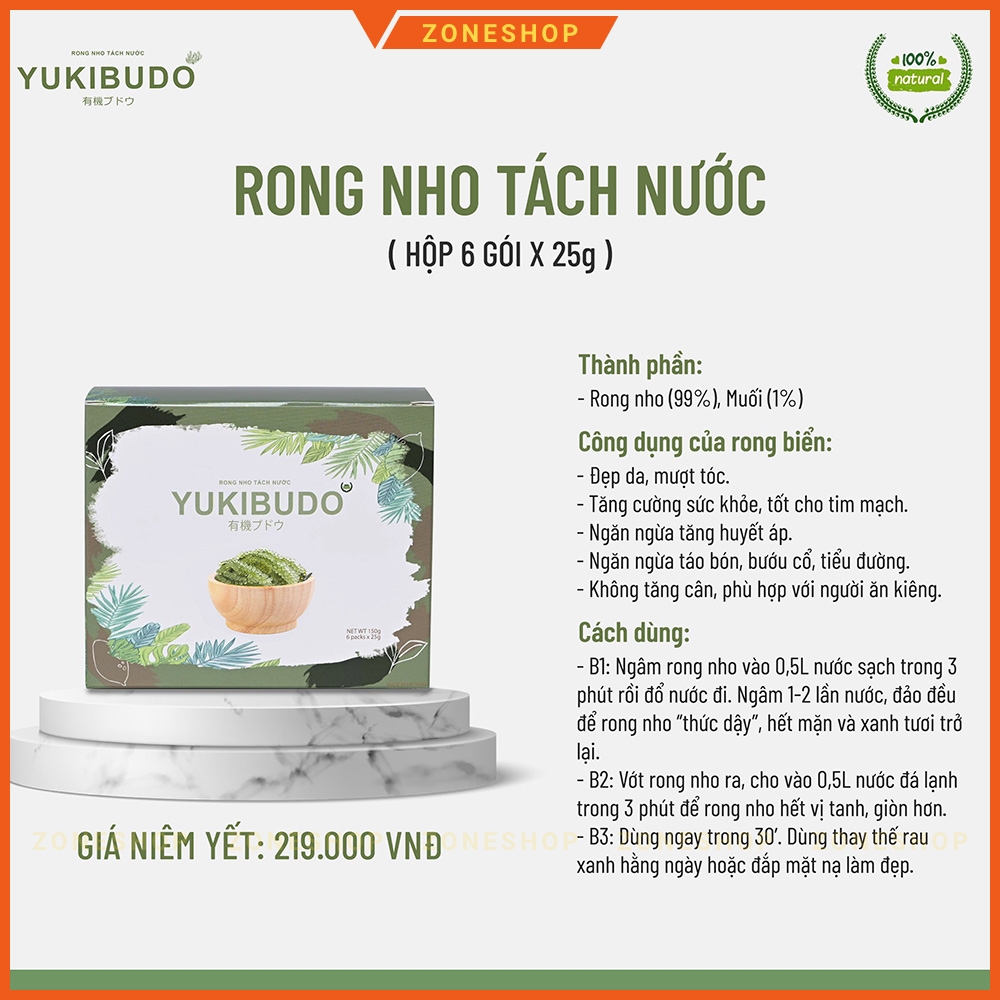 [NEW] Rong nho tách nước YUKIBUDO [CHÍNH HÃNG] tặng nước xốt mè rang - Rong nho CN Nhật Bản Yukibudo [ZONESHOP]