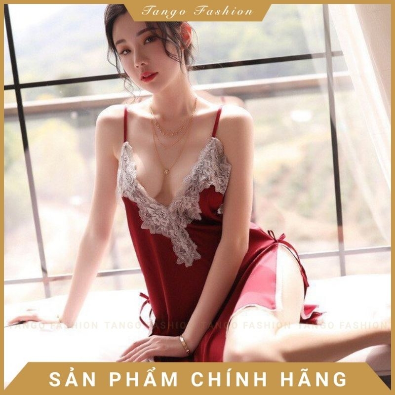 Váy ngủ sexy 2 dây lụa gợi cảm cao cấp - Đầm ngủ lụa phối ren xẻ hông quyến rủ, Đồ mặc nhà dễ thương [TANGO FASHION]