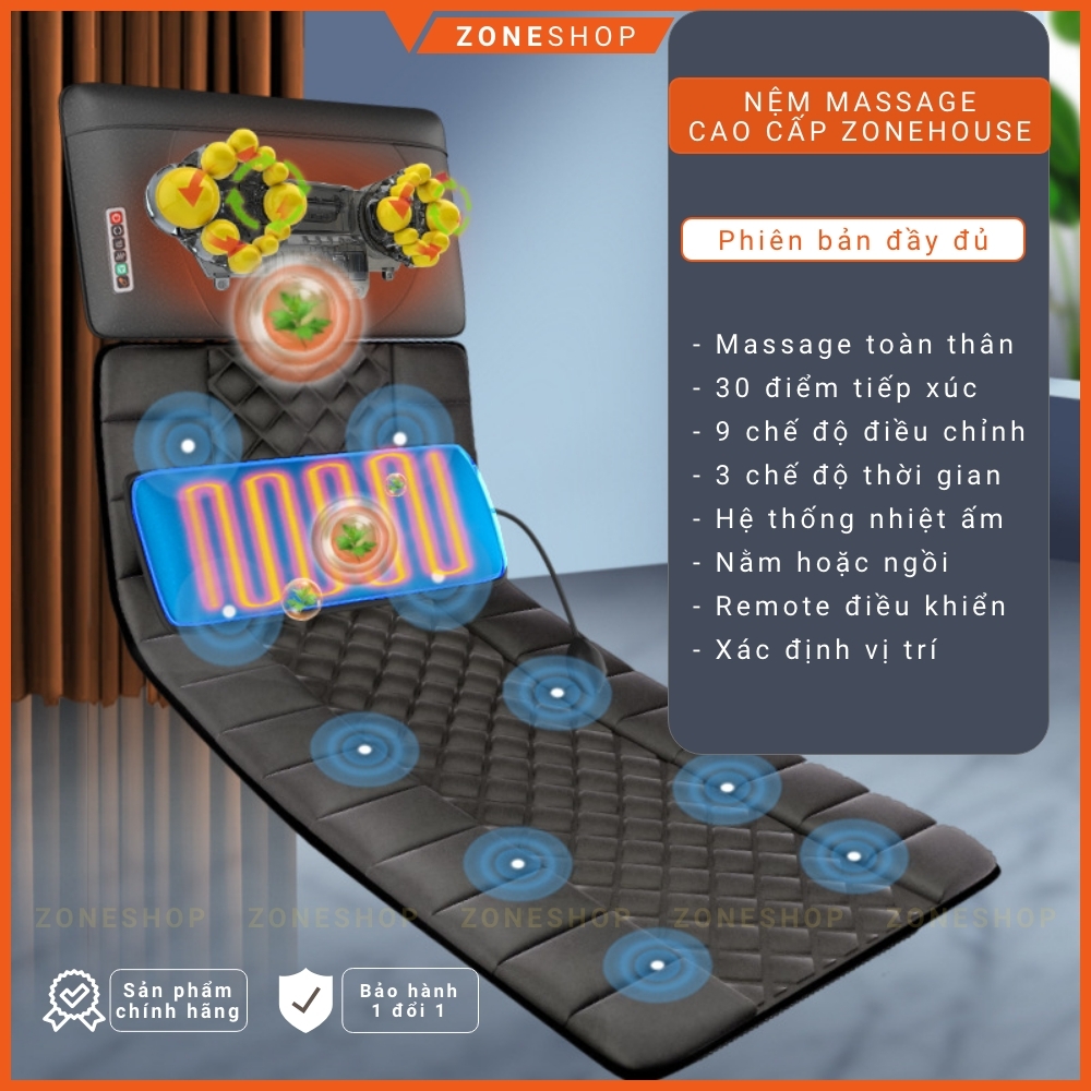 Nệm massage toàn thân công nghệ Nhật Bản ZONEHOUSE, đệm massage đa điểm toàn thân, đầu, vai, cổ, lưng, chân [ZONESHOP]
