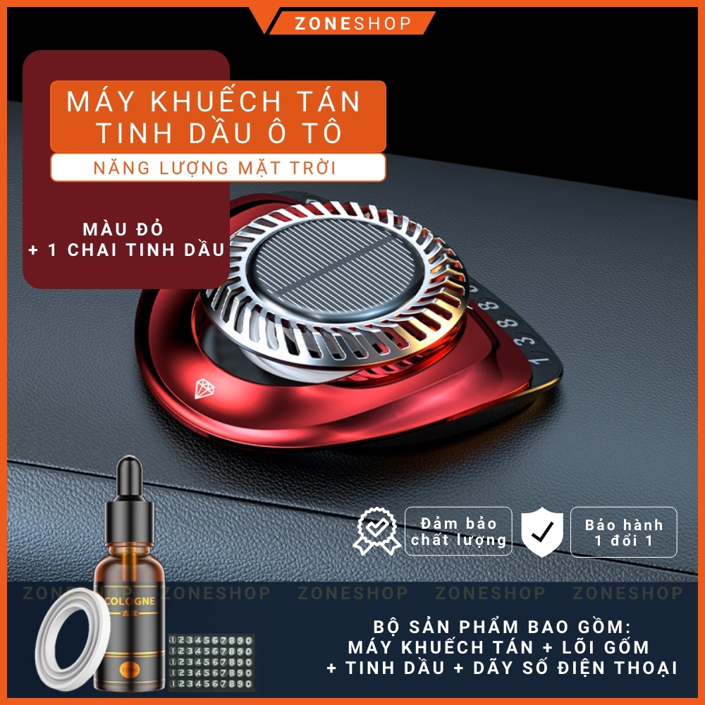 Tinh dầu nước hoa xe tự động khuếch tán năng lượng mặt trời xoay vòng hiện kèm bảng số điện thoại ô tô Zone Shop