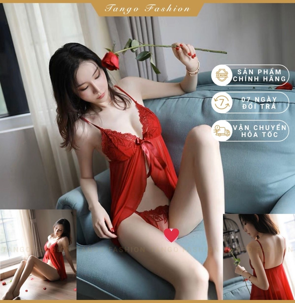 [NEW] Váy ngủ sexy, đầm ngủ voan ren màu đỏ gợi cảm xẻ tà trước siêu dễ thương, váy mặc nhà quyến rủ [TANGO FASHION]