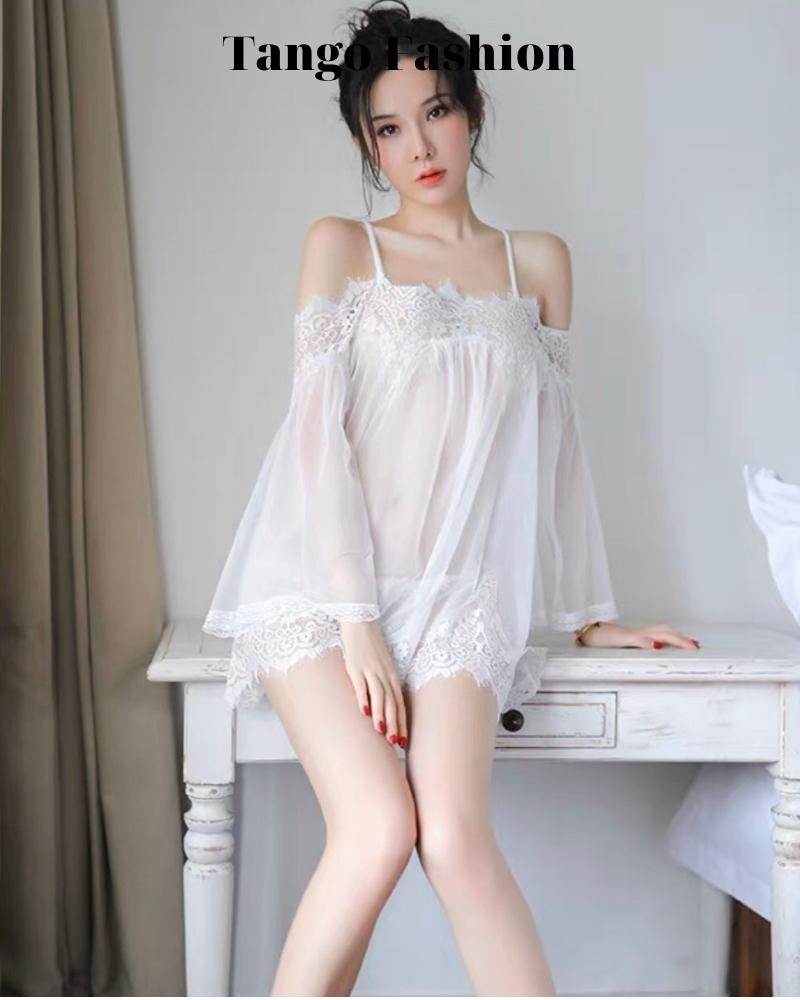 Váy ngủ sexy, Đầm voan ren xuyên thấu thiết kế gợi cảm + tặng quần chíp G-string [TANGO FASHION]