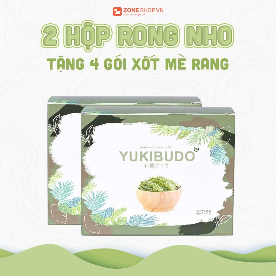 COMBO 2 hộp rong nho tách nước YUKIBUDO tặng kèm 4 gói sốt YUKIBUDO [CHÍNH HÃNG], Rong nho tách nước YUKIBUDO