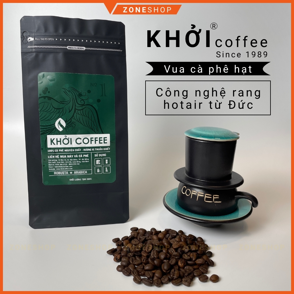 Cà phê hạt nguyên chất [TẶNG MÁY XAY] thương hiệu KHỞI, cà phê bột nguyên chất không pha trộn tẩm ướt [ZONESHOP]