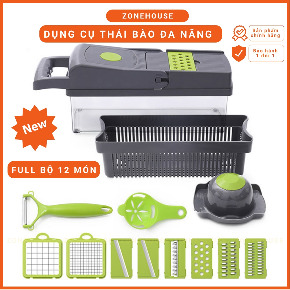 Hộp Cắt Rau Củ Trái Cây ZONEHOUSE, Kèm Lưỡi Dao Nạo Đa Năng, Bộ Cắt Thái Bào Sợi Củ Quả Hạt giá sỉ cực rẻ