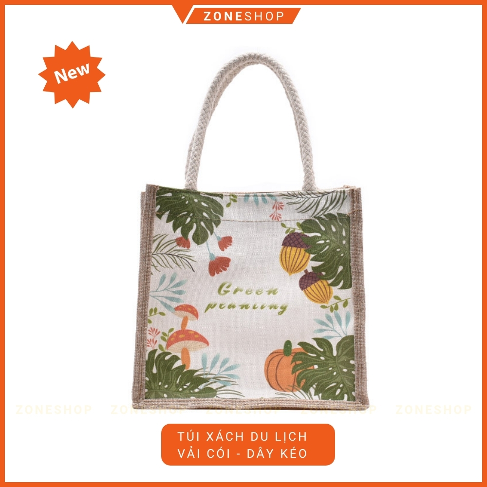 Túi cói mini hàng loại 1 GIÁ SỈ, có dây kéo, móc xách chắc chắn, nhiều mẫu mã, hoạ tiết [ZONESHOP]