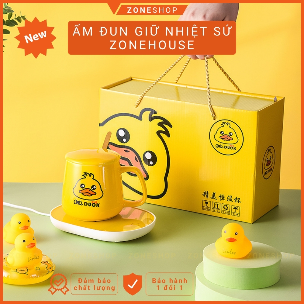 Cốc hâm nóng đồ uống bằng sứ cao cấp, bộ cốc sứ làm nóng tự động tặng thìa vàng sang trọng Zone Shop