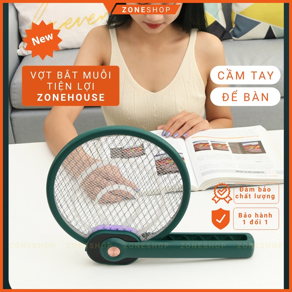 Vợt muỗi để bàn ZONEHOUSE tiện lợi, tự động kiêm đèn bắt muỗi 2 in 1, sạc tích điện, đèn bắt muỗi thông minh  [ZONESHOP]
